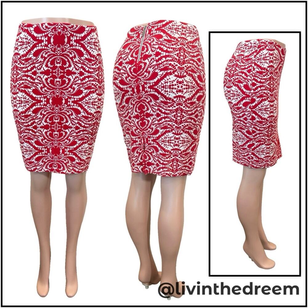 Tart Collections Tribal Print Pencil Skirt in Red & White SZ S $98